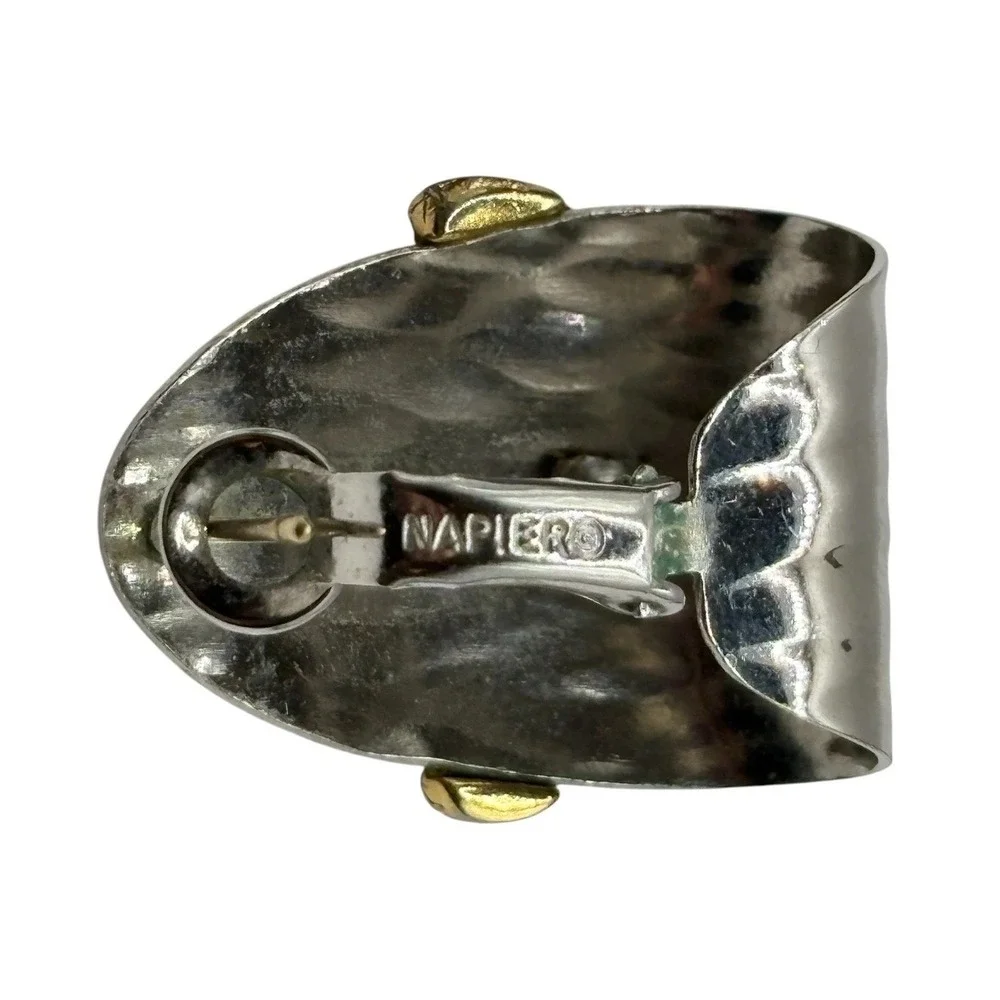 Vintage Napier Earrings Silver‎ & Gold Tone Huggie Hoop Hammered Design Layered
